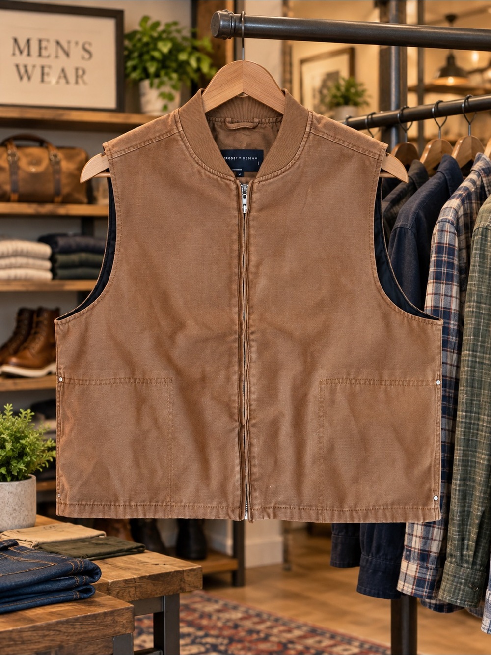 ASOS Brown Canvas Zip-Front Vest